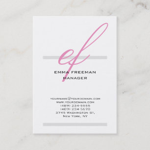 Verticaal modern roze grijs monogram visitekaartje