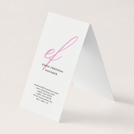 Verticaal modern roze grijs monogram visitekaartjes (Voorkant)