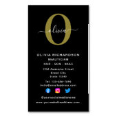 Verticaal monogram Script Name Black White Gold Magnetisch Visitekaartje (Voorkant Verticaal)