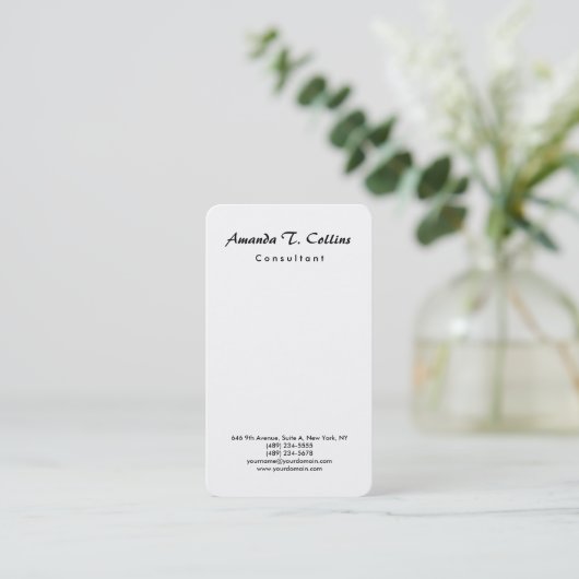 Verticaal platte penseelscript minimalistisch mode visitekaartje (Staand voorkant)