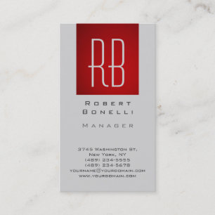 Verticaal rood grijs modern monogram Visitekaartje