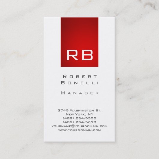 Verticaal rood streep wit monogram Visitekaartje (Voorkant)