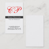 Verticaal rood zwart wit monogram Visitekaartje (Voorkant / Achterkant)