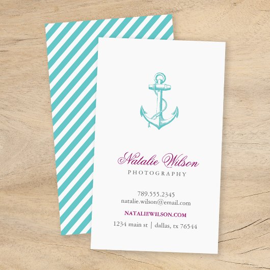 Verticaal turquoise  anker visitekaartje
