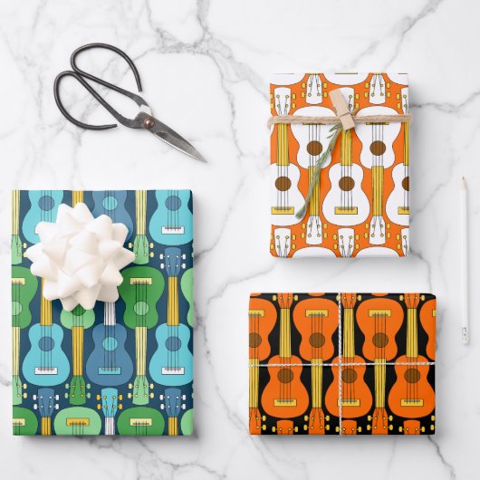 Verticaal Ukulele Patroon Inpakpapier Vel (Voorkant)