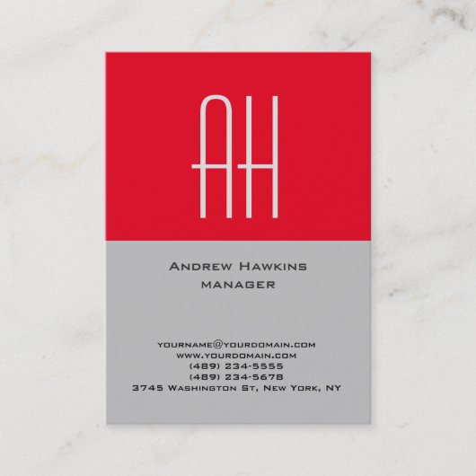 Verticaal uniek gewoon grijs monogram visitekaartje (Voorkant)