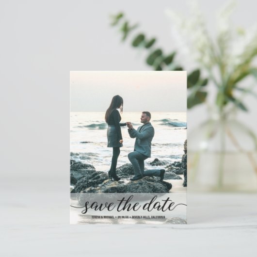 Verticaal Verloving Foto Het datumscript opslaan Briefkaart (Staand voorkant)