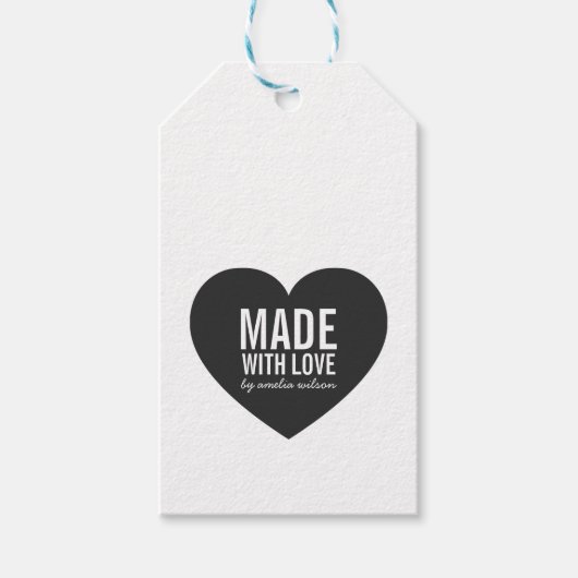 Verticaal Vet Rustiek Gemaakt met Liefde Hart Kraf Cadeaulabel (Voorkant)