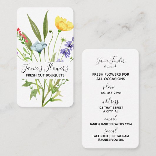 Verticaal Visitekaartje van wilde bloemen (Voorkant / Achterkant)