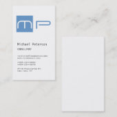 Verticaal Wit Blauw Streep Monogram Visitekaartje (Voorkant / Achterkant)