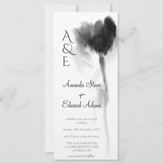 Verticaal zwart Tulp Floral Rustic Kraft Wedding Kaart (Voorkant)