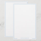 Vertical Eenvoudig Stofblauw Rand Naam Briefpapier (Voorkant / Achterkant)