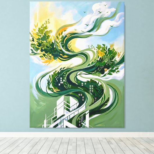 Vertical Forest Abstracte Kunst | Groene Architect Canvas Afdruk (Insitu (Houten vloer))