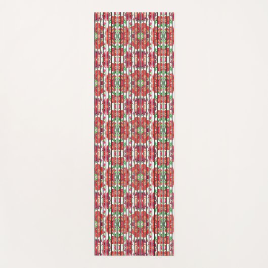 Vertical patterned fabric showcasing red flowers yogamat (Voorkant)