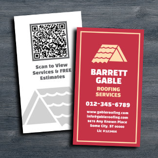 Vertical Red Roofing Services QR-code Visitekaartje