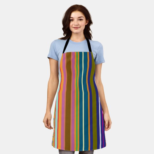 Vertical Retro Stripes Colorful Apron Schort (Gedragen)