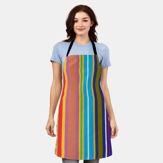 Vertical Retro Stripes Colorful Apron Schort (Gedragen)