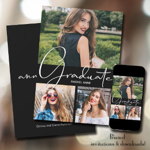 Verticale 3 Foto Zwarte Afstuderen Aankondiging