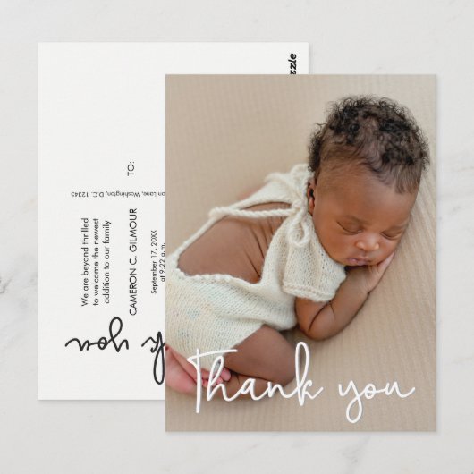 Verticale Baby foto Geboortedatum Aankondiging Dan Briefkaart (Voorkant / Achterkant)