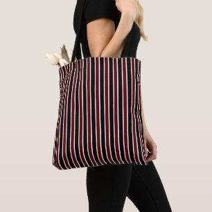 Verticale Black Maroon White Stripes Decor op Draagtas