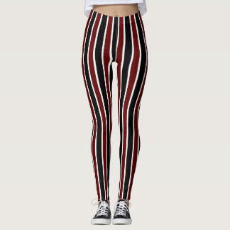 Verticale Black Maroon White Stripes Decor op Leggings