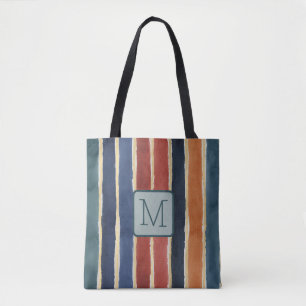 Verticale brede strepen Teal kleurblokmonogram Draagtas