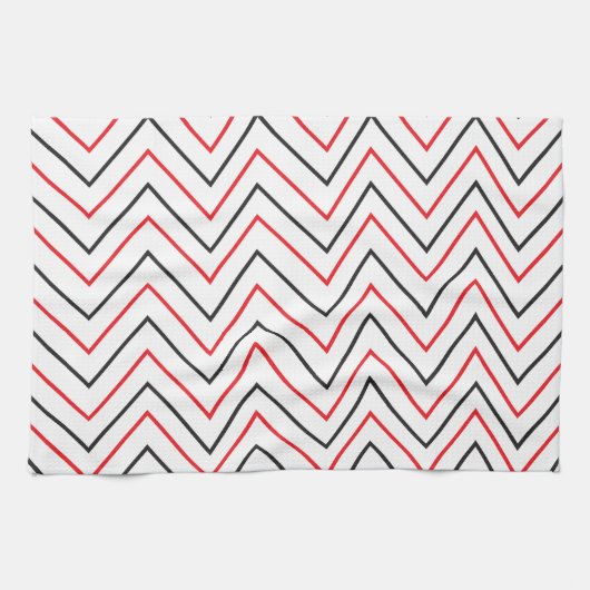 Verticale Chevron Stripe Black en Red Theedoek (Horizontaal)