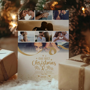 Verticale eerste kerst 8 foto lay-out feestdagenkaart