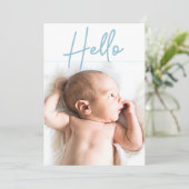 Verticale foto Blue Hallo Script Baby Boy geboorte Aankondiging (Staand voorkant)