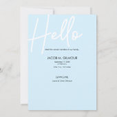 Verticale foto Blue Hallo Script Baby Boy geboorte Aankondiging (Achterkant)