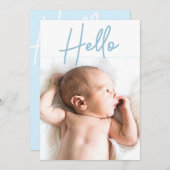 Verticale foto Blue Hallo Script Baby Boy geboorte Aankondiging (Voorkant / Achterkant)