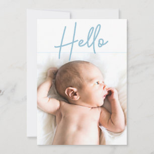 Verticale foto Blue Hallo Script Baby Boy geboorte Aankondiging