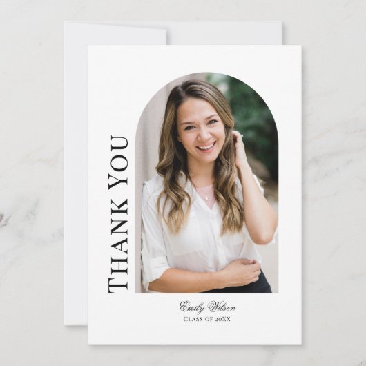 Verticale fotoboog wit Afstuderen Bedankkaart (Voorkant)