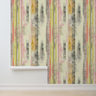Verticale geschetste artistieke lijnen roze grijs behang