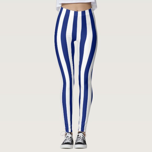 Verticale marineblauw Stripes Decor on Leggings (Voorkant)