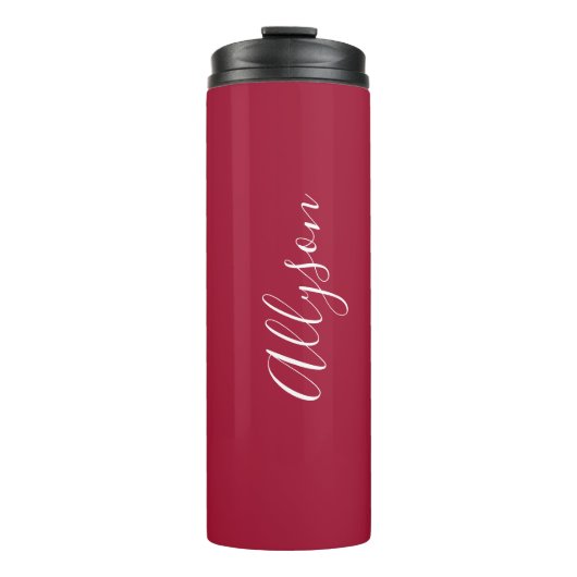 Verticale naam personaliseren, wit script, diep ro thermosbeker (Voorkant)
