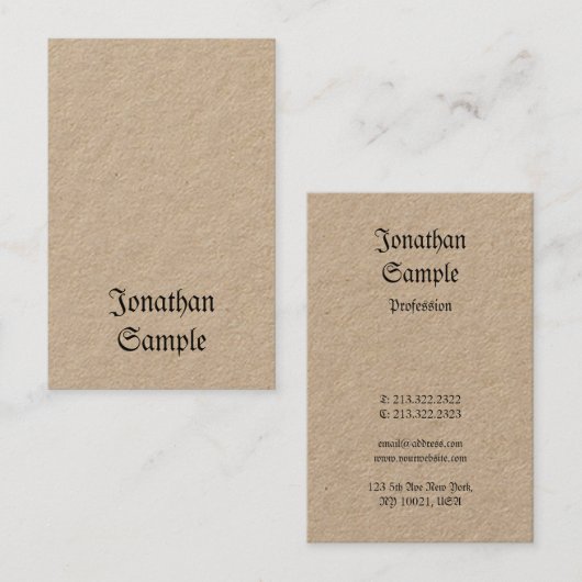 Verticale nostalgische klassieke look Real Kraft Visitekaartje (Voorkant / Achterkant)