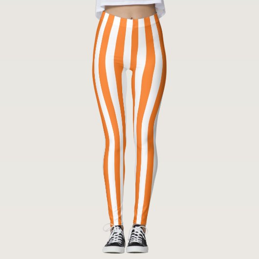 Verticale Oranje en witte strepen Leggings (Voorkant)