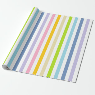 Verticale pasteelregenboog en witte strepen cadeaupapier