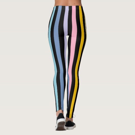 Verticale pasteelregenboog en zwarte strepen leggings (Achterkant)