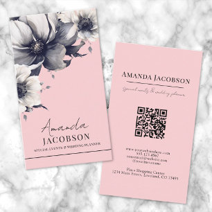 Verticale QR Blush Pink Floral Elegant Professiona Visitekaartje