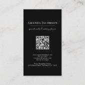 Verticale QR-code Zwart Bloemen Elegant Profession Visitekaartje (Achterkant)