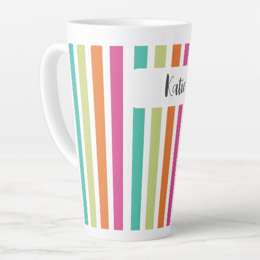 verticale regenboog strepen, kleurrijke retro-mult latte mok (Linkerhoek)