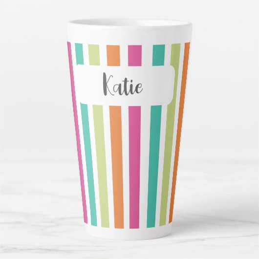 verticale regenboog strepen, kleurrijke retro-mult latte mok (Voorkant)