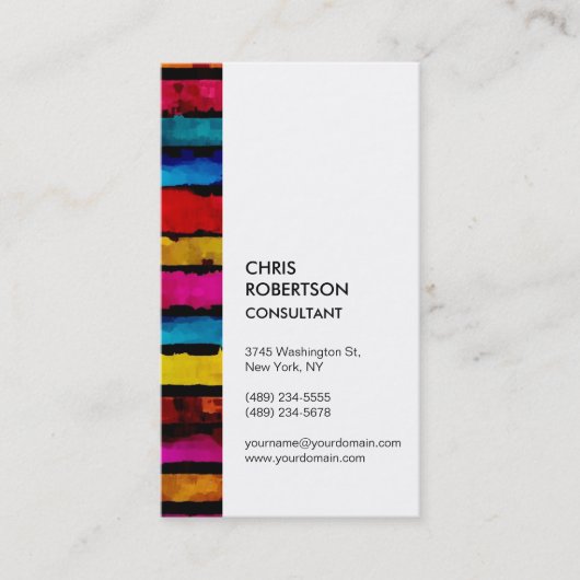 Verticale regenboogkleuren Stripe White Visitekaar Visitekaartje (Voorkant)