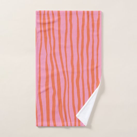 Verticale retrogolvende lijnen - pastel oranje en  bad handdoek (Handdoek)
