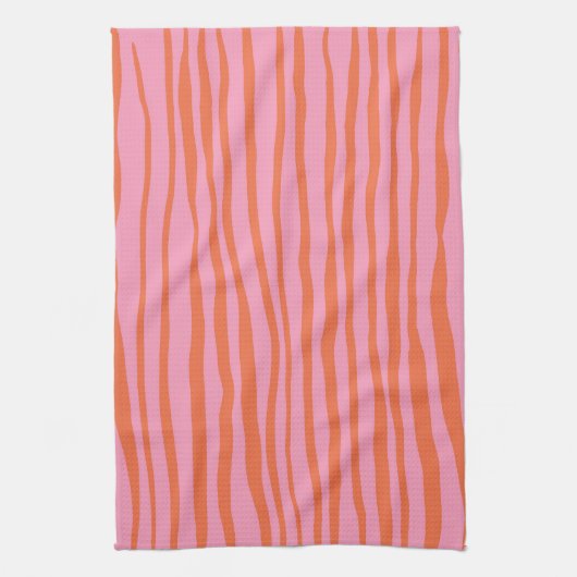 Verticale retrogolvende lijnen - pastel oranje en  theedoek (Verticaal)