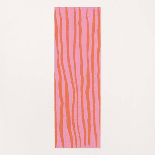Verticale retrogolvende lijnen - pastel oranje en  yogamat (Voorkant)
