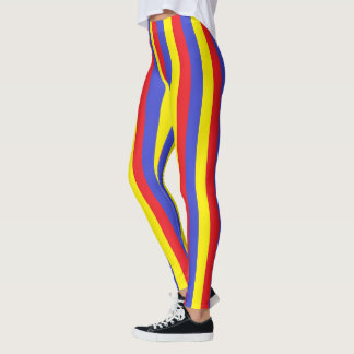 Verticale rode, blauwe en gele strepen leggings