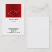 Verticale rode streep professionele witte monogram visitekaartje (Voorkant / Achterkant)
